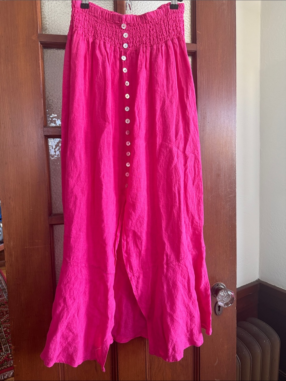 Vintage Hot Pink Faux Button-Front Maxi Linen Skirt